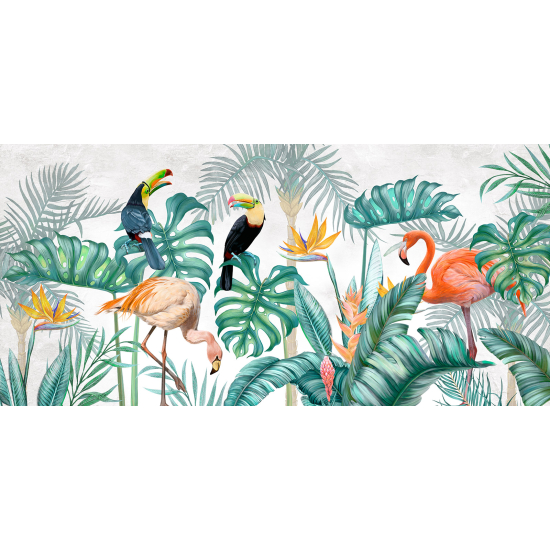 Panoramic Wallpaper - Wall Mural - Pink Flamingos