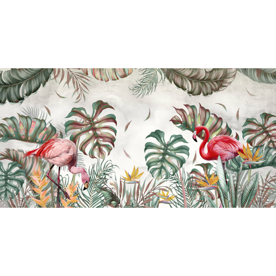 Panoramic Wallpaper - Wall Mural - Pink Flamingos