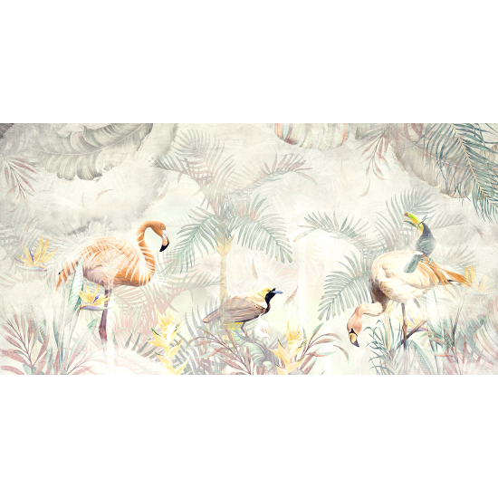 Panoramic Wallpaper - Wall Mural - Pink Flamingos