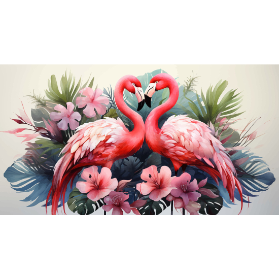 Panoramic Wallpaper - Wall Mural - Pink Flamingos