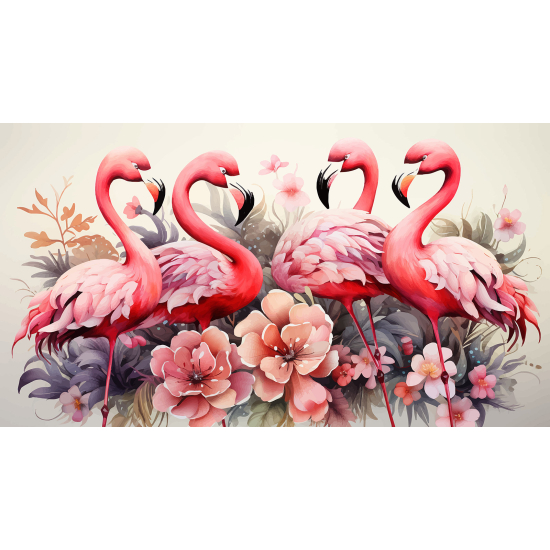 Panoramic Wallpaper - Wall Mural - Pink Flamingos