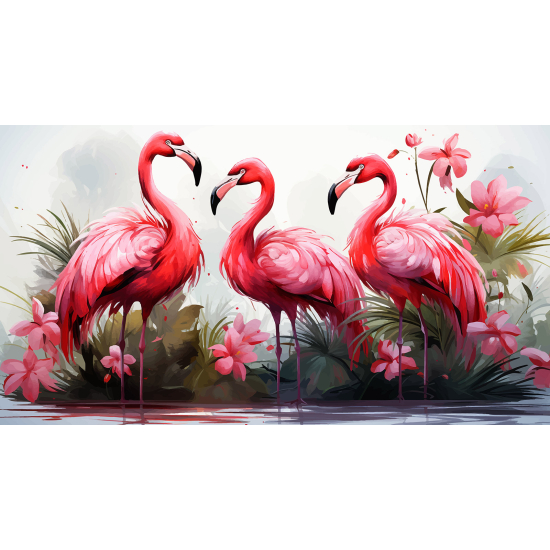 Panoramic Wallpaper - Wall Mural - Pink Flamingos