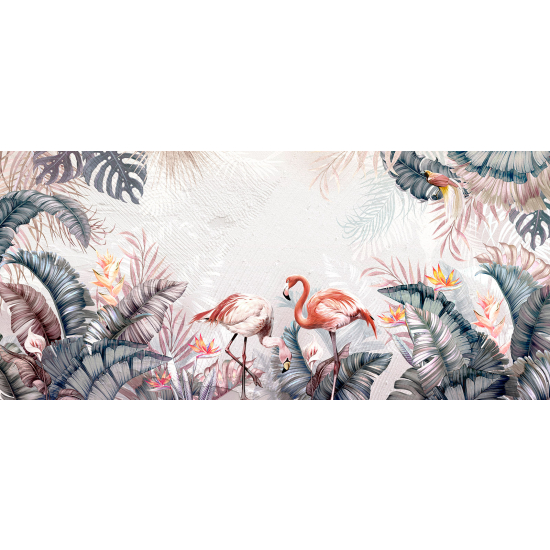 Panoramic Wallpaper - Wall Mural - Pink Flamingos