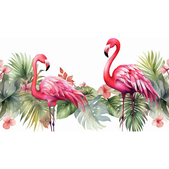 Panoramic Wallpaper - Wall Mural - Pink Flamingos