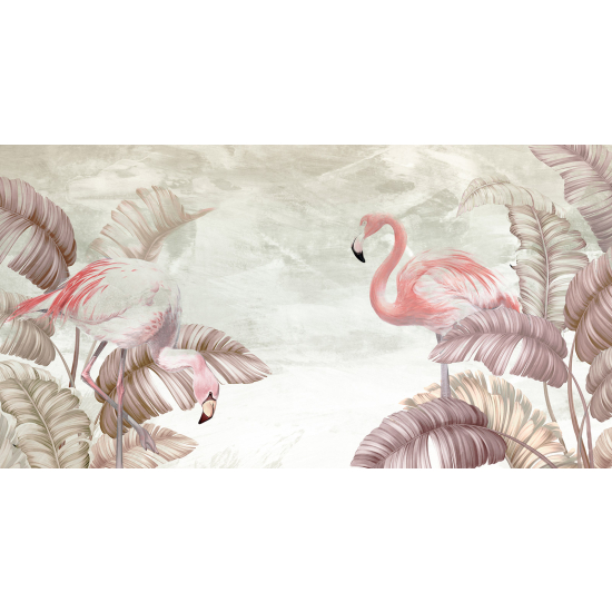 Panoramic Wallpaper - Wall Mural - Pink Flamingos