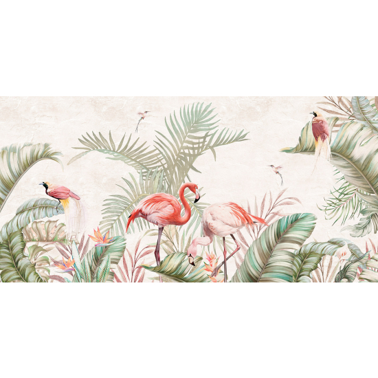 Panoramic Wallpaper - Wall Mural - Pink Flamingos