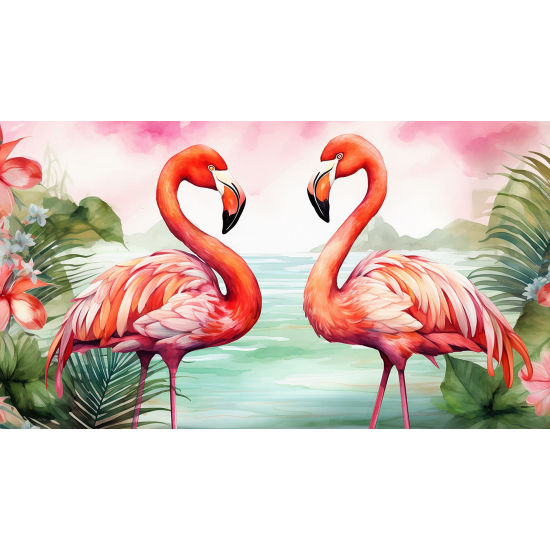 Panoramic Wallpaper - Wall Mural - Pink Flamingos