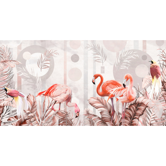 Panoramic Wallpaper - Wall Mural - Pink Flamingos