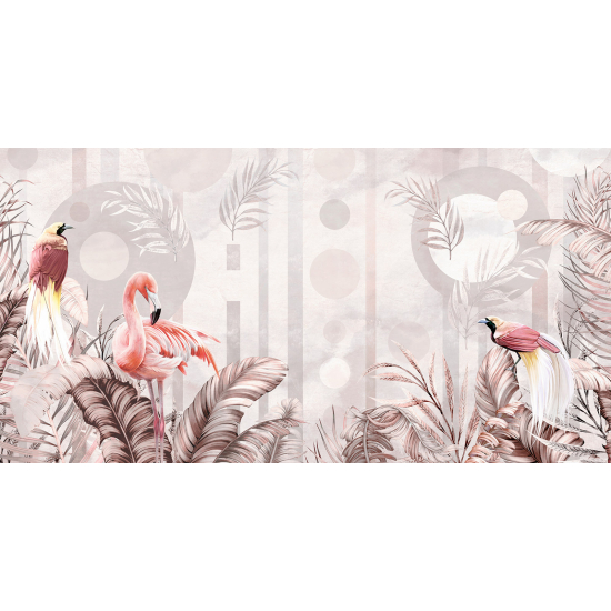 Panoramic Wallpaper - Wall Mural - Pink Flamingos