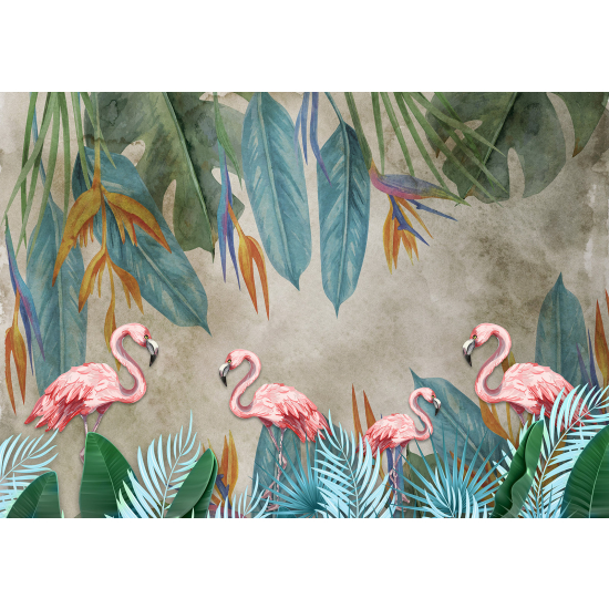 Panoramic Wallpaper - Wall Mural - Pink Flamingos