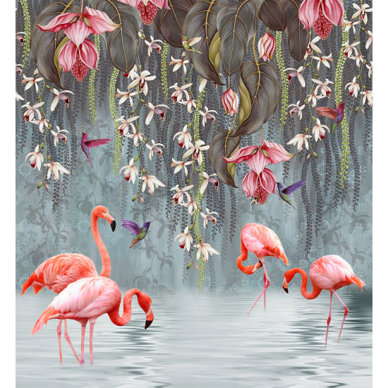 Panoramic Wallpaper - Wall Mural - Pink Flamingos