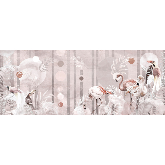 Panoramic Wallpaper - Wall Mural - Pink Flamingos