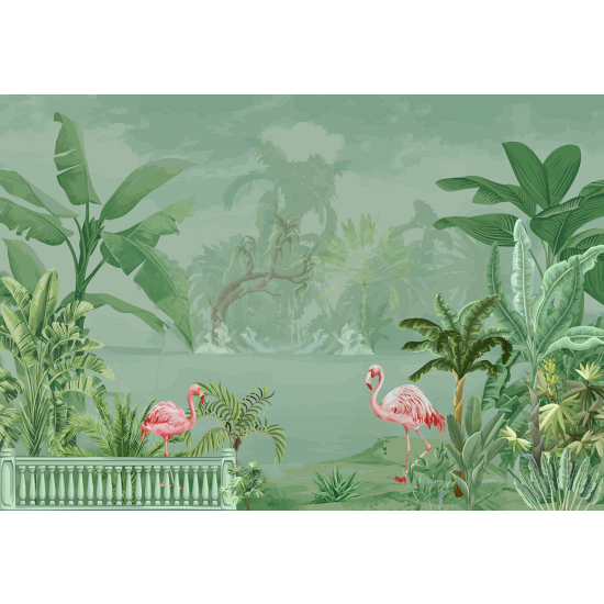 Panoramic Wallpaper - Wall Mural - Pink Flamingos