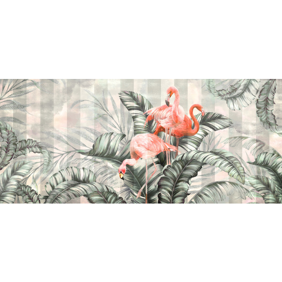 Panoramic Wallpaper - Wall Mural - Pink Flamingos