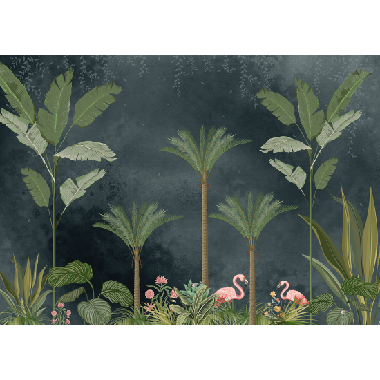 Panoramic Wallpaper - Wall Mural - Pink Flamingos