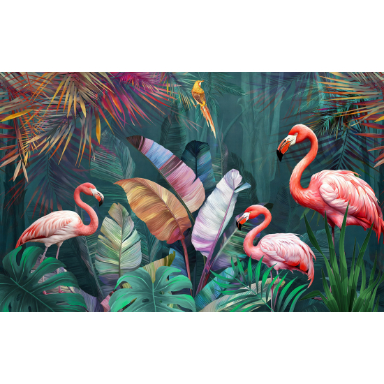 Panoramic Wallpaper - Wall Mural - Pink Flamingos