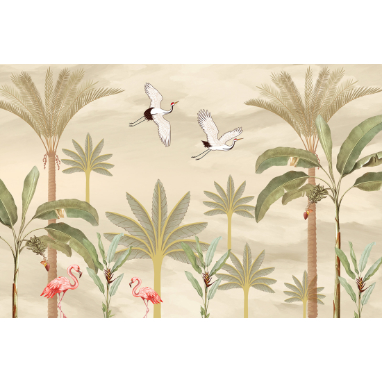 Panoramic Wallpaper - Wall Mural - Pink Flamingos