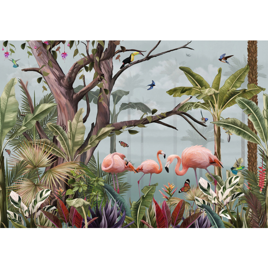 Panoramic Wallpaper - Wall Mural - Pink Flamingos