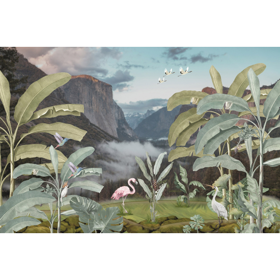 Panoramic Wallpaper - Wall Mural - Pink Flamingos