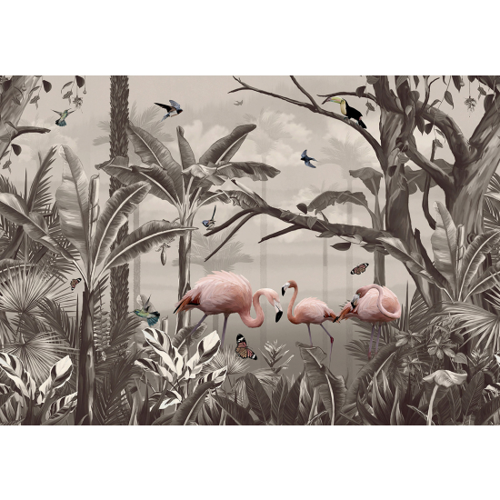 Panoramic Wallpaper - Wall Mural - Pink Flamingos