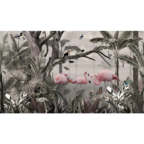 Panoramic Wallpaper - Wall Mural - Pink Flamingos