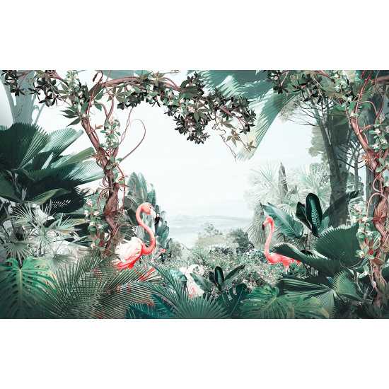 Panoramic Wallpaper - Wall Mural - Pink Flamingos