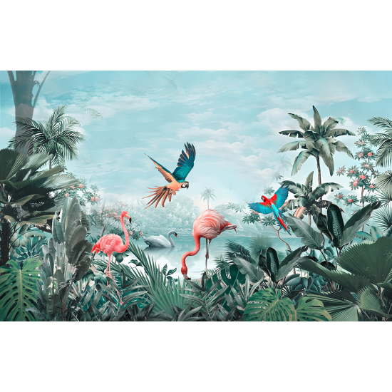 Panoramic Wallpaper - Wall Mural - Pink Flamingos