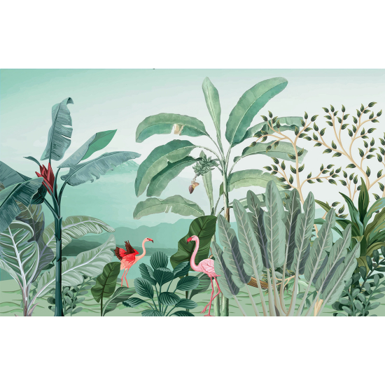 Panoramic Wallpaper - Wall Mural - Pink Flamingos