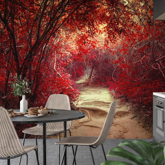 Panoramic Wallpaper - Wall Mural - Red Leaves Path