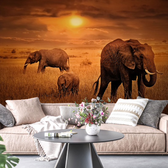 Panoramic Wallpaper - Wall Mural - Savanna Elephants