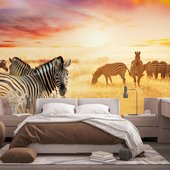 Panoramic Wallpaper - Wall Mural - Savanna Zebras