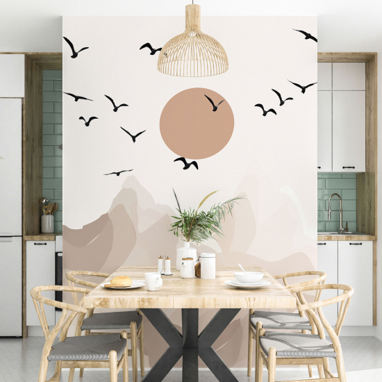 Panoramic Wallpaper - Wall Mural - Sun Birds Boho