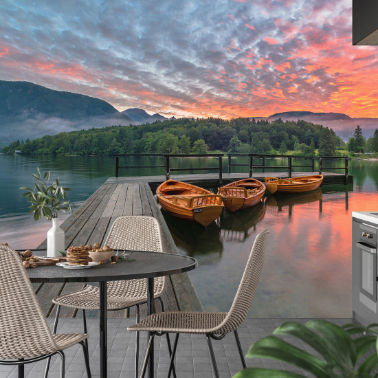 Panoramic Wallpaper - Wall Mural - Sunset Boats