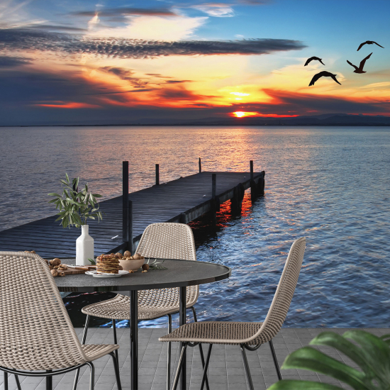 Panoramic Wallpaper - Wall Mural - Sunset Pontoon