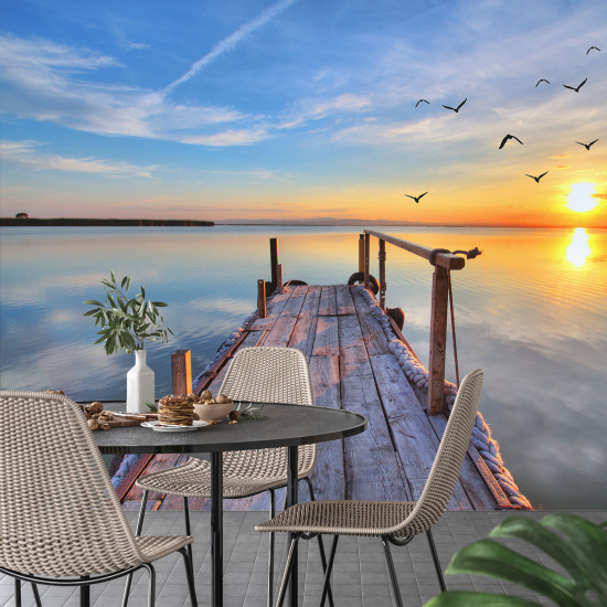 Panoramic Wallpaper - Wall Mural - Sunset Pontoon