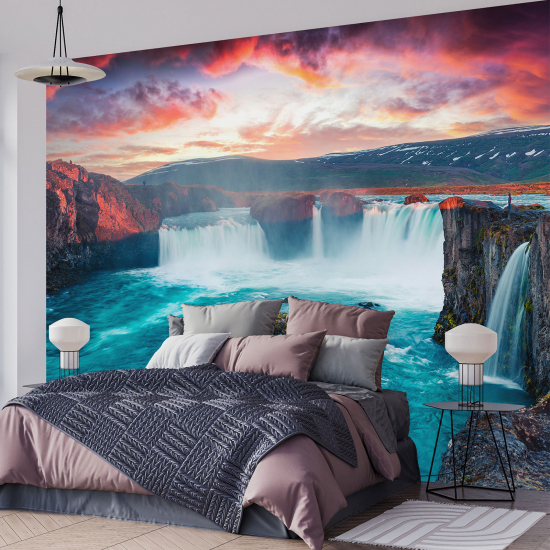 Panoramic Wallpaper - Wall Mural - Sunset Waterfalls