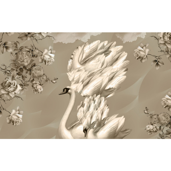 Panoramic Wallpaper - Wall Mural - Swan Flowers