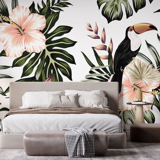 Panoramic Wallpaper - Wall Mural - Toucan Flowers