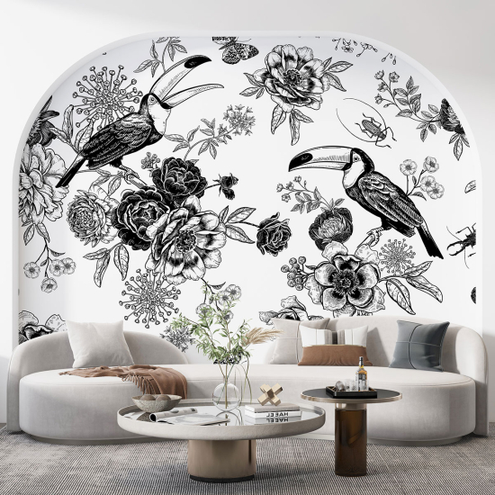 Panoramic Wallpaper - Wall Mural - Toucan Flowers