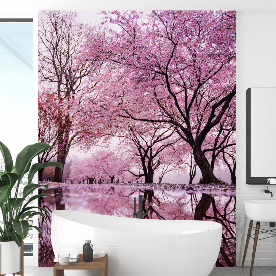 Panoramic Wallpaper - Wall Mural - Trees with pink leaves