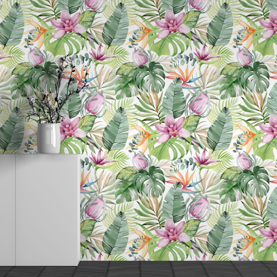 Panoramic Wallpaper - Wall Mural - Tropical flower pattern