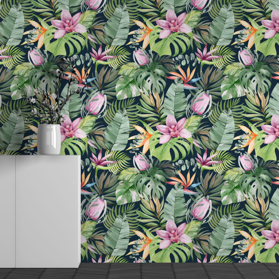 Panoramic Wallpaper - Wall Mural - Tropical flower pattern