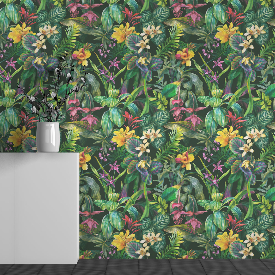 Panoramic Wallpaper - Wall Mural - Tropical flower pattern