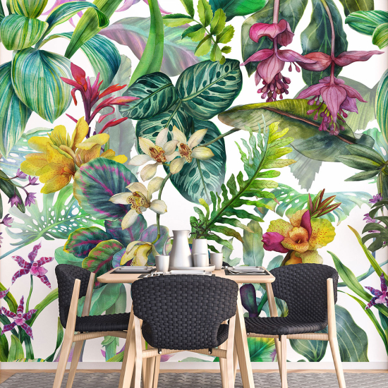 Panoramic Wallpaper - Wall Mural - Tropical flowers