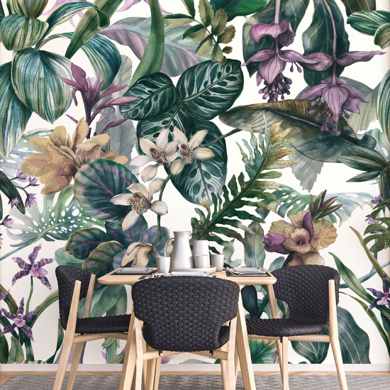 Panoramic Wallpaper - Wall Mural - Tropical Flowers