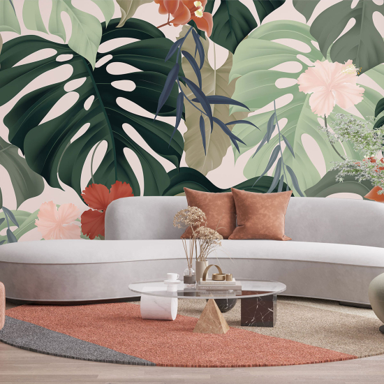 Panoramic Wallpaper - Wall Mural - Tropical Flowers