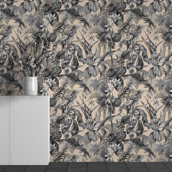 Panoramic Wallpaper - Wall Mural - Tropical Flowers Pattern