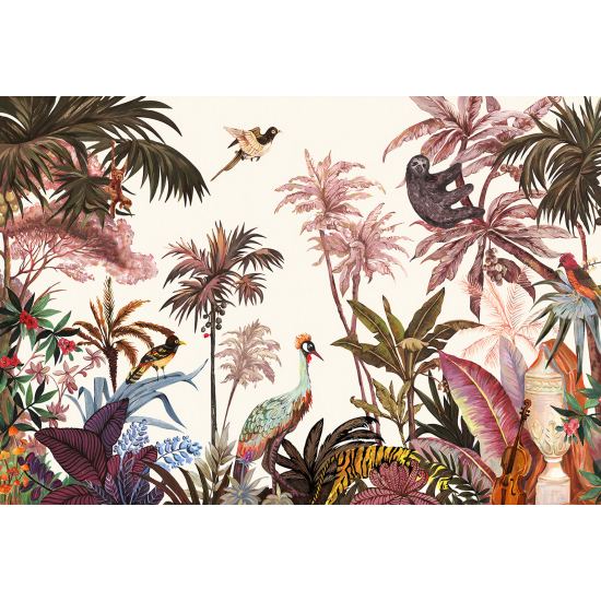 Panoramic Wallpaper - Wall Mural - Tropical Forest Flowers Birds