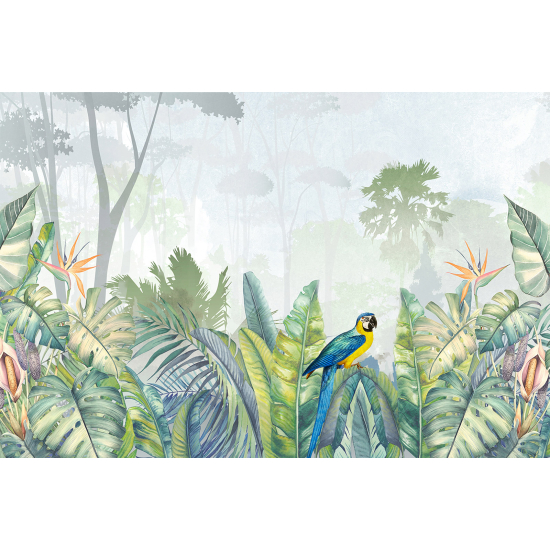 Panoramic Wallpaper - Wall Mural - Tropical Forest Parrot