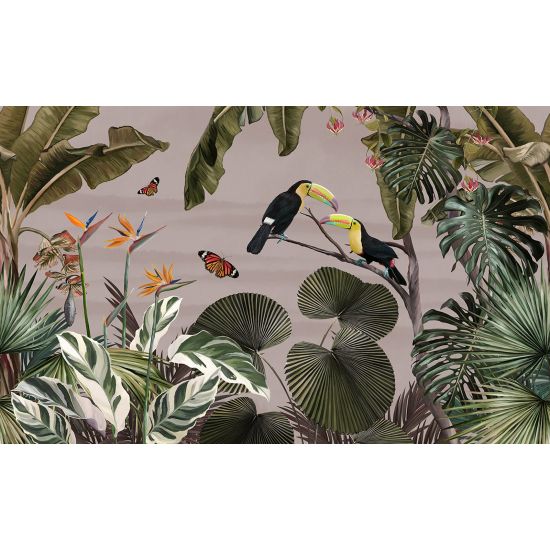 Panoramic Wallpaper - Wall Mural - Tropical Forest Toucans